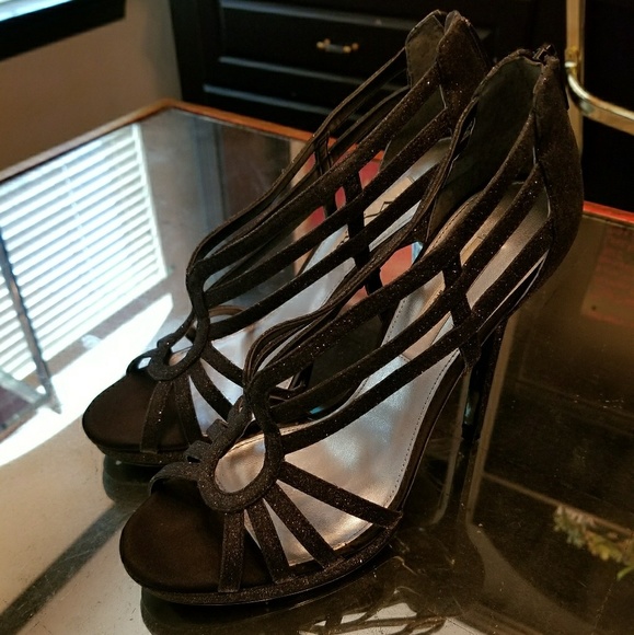 Nina Shoes Shoes Strappy Black Glitter Heels Poshmark
